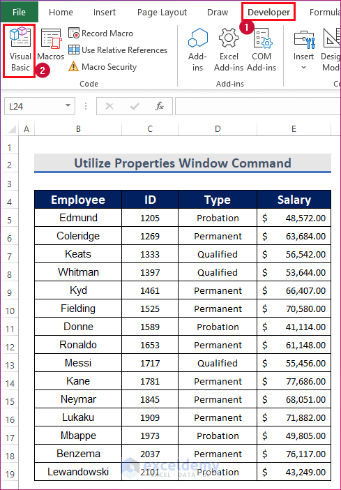 Utilize Properties Window Command to Set Visible Area Limit in Excel