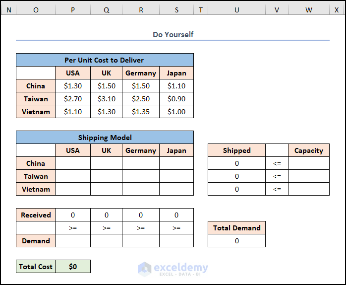 Practice Section for network optimization model excel
