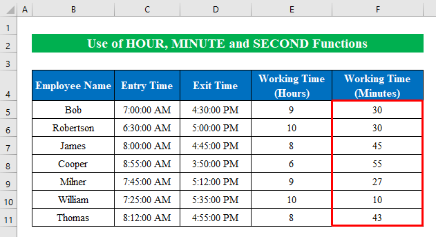 Use HOUR, MINUTE, and SECOND Functions to Subtract Time and Convert to Number in Excel