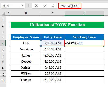 Apply NOW Function to Subtract Time and Convert to Number