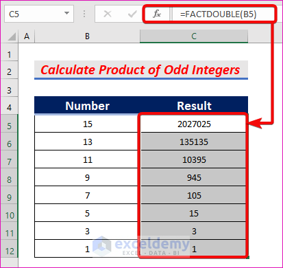 Applying the FACTDOUBLE Function to Calculate the Product of Odd Integers