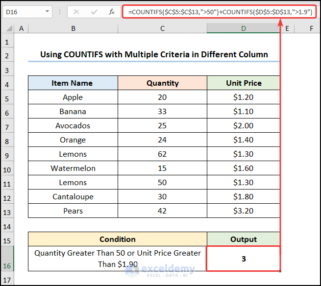 Use COUNTIFS with Multiple Criteria in Different Columns