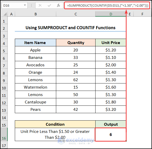 Combining SUMPRODUCT and COUNTIF Functions