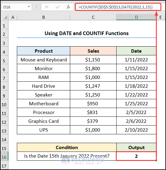 Employing DATE and COUNTIF Functions