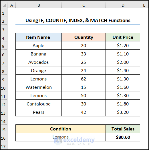 excel nested countif with IF, INDEX, and MATCH Functions