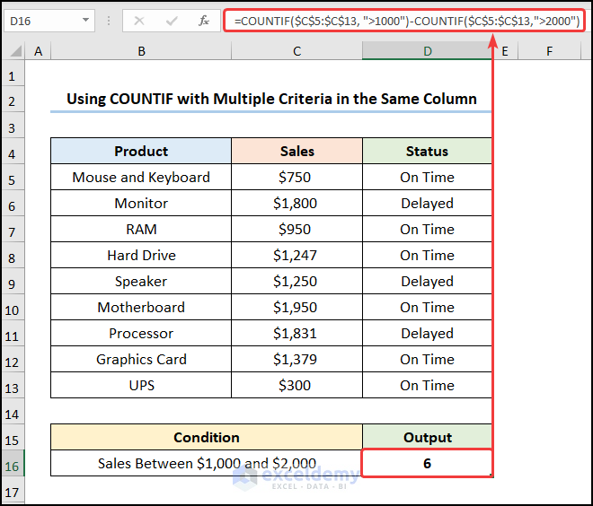 COUNTIF with Multiple Criteria in the Same Column