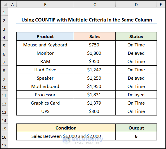 excel nested countif with multiple criteria in same column
