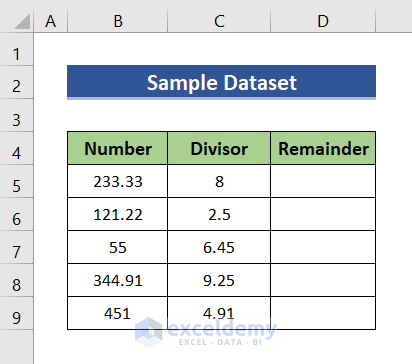How to get remainder in decimal in Excel