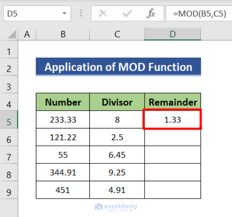 Excel Mod Function For Remainder – MDNT