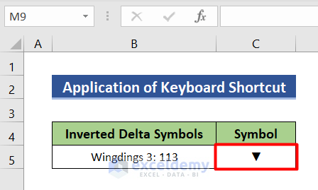 Use keyboard shortcut to insert inverted delta symbol in Excel