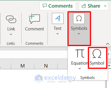 Use symbols feature to insert inverted delta symbol in Excel