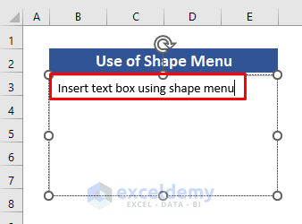 use shape menu to insert text box in Excel