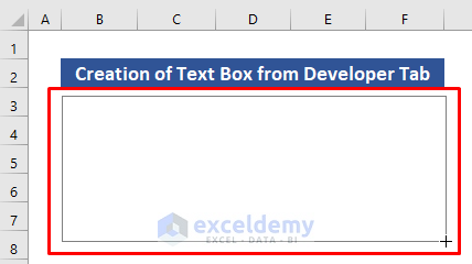 use developer tab to insert text box in Excel