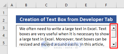use developer tab to insert text box in Excel