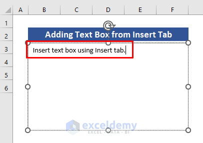 use Insert tab to insert text box in Excel