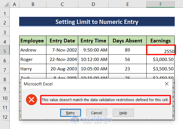 How to set limit to decimal in Excel