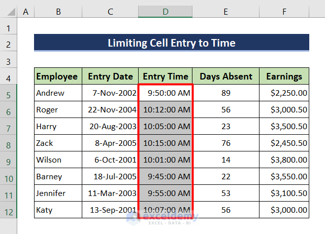 How to set limit to time format in Excel