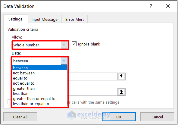 How to set limit in Excel to numeric entry