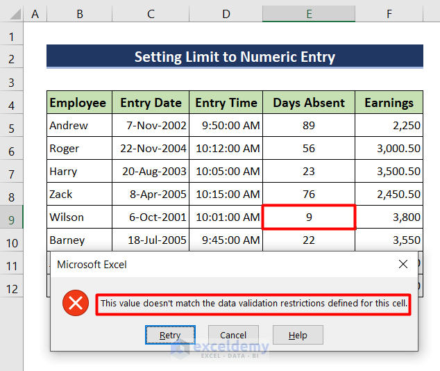 How to set limit to whole number in Excel