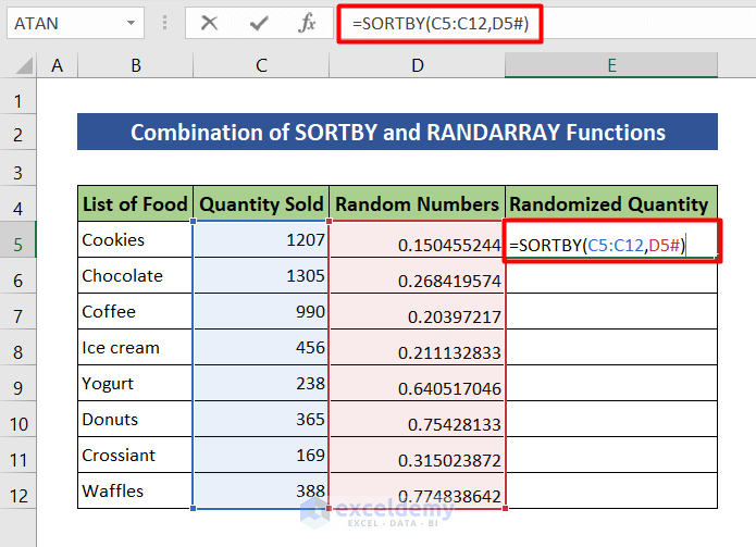 Use SORTBY and RANDARRAY functions to shuffle numbers in Excel