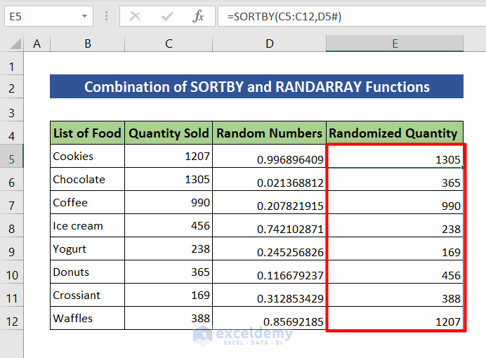 Use SORTBY and RANDARRAY functions to shuffle numbers in Excel