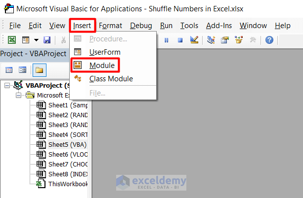 Run a VBA code to shuffle numbers in Excel