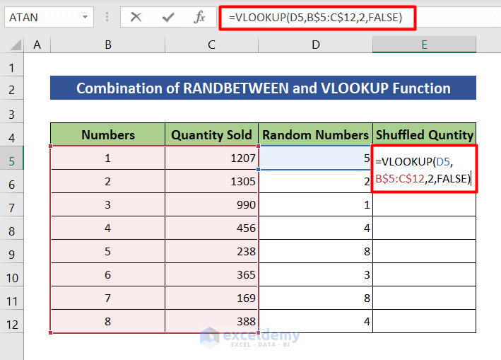 Use RANDBETWEEN and VLOOKUP to shuffle numbers in Excel