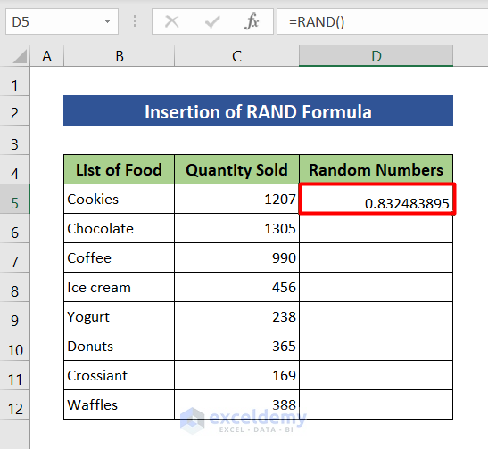 Use RAND formula to shuffle numbers in Excel