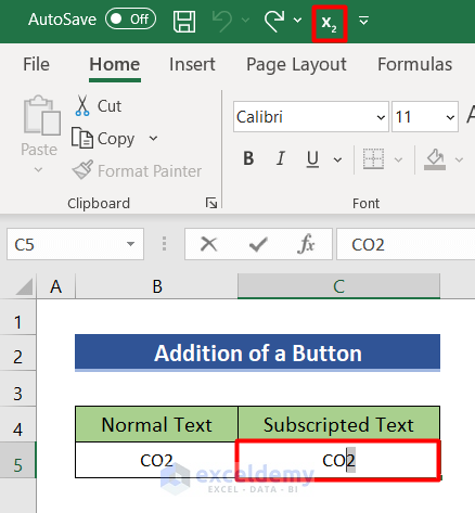 Add a button to write CO2 in Excel