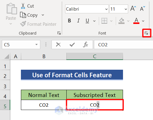Use celdas de formato para escribir CO2 en Excel