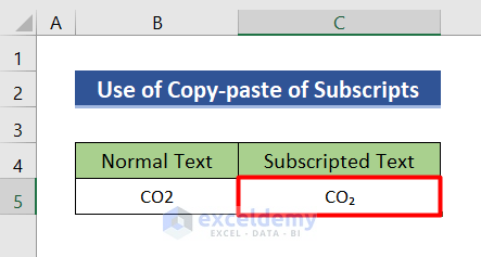 Copy-paste to write CO2 in Excel
