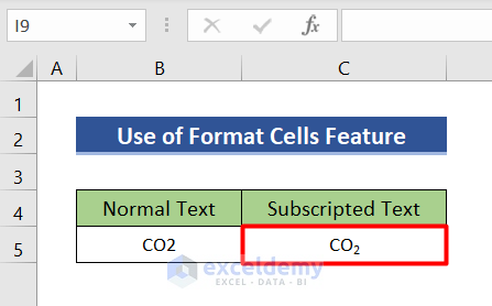 Use format cells to write CO2 in Excel