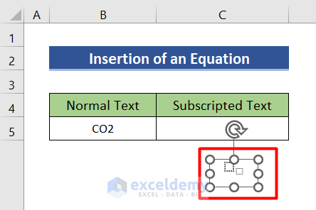 Inserta una ecuación para escribir CO2 en Excel