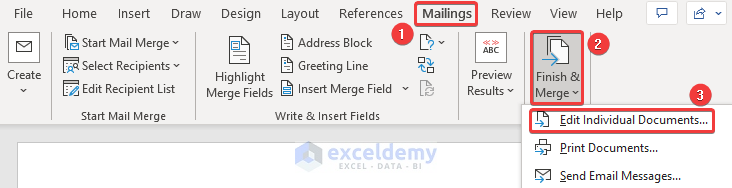 Click on Finish & Merge Option to Mail Merge from Excel to PowerPoint
