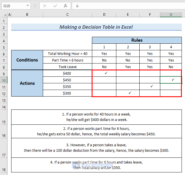 Making a decision Table in Excel
