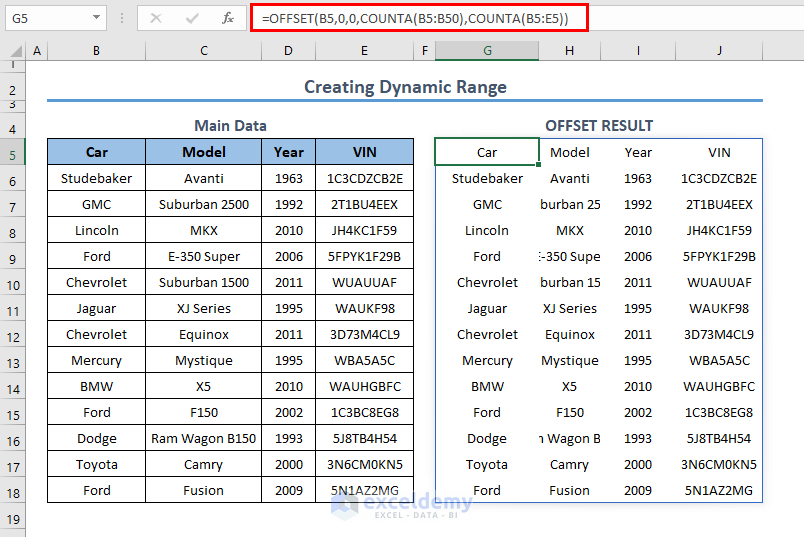 Create Dynamic Range with OFFSET and COUNTA Function in Excel