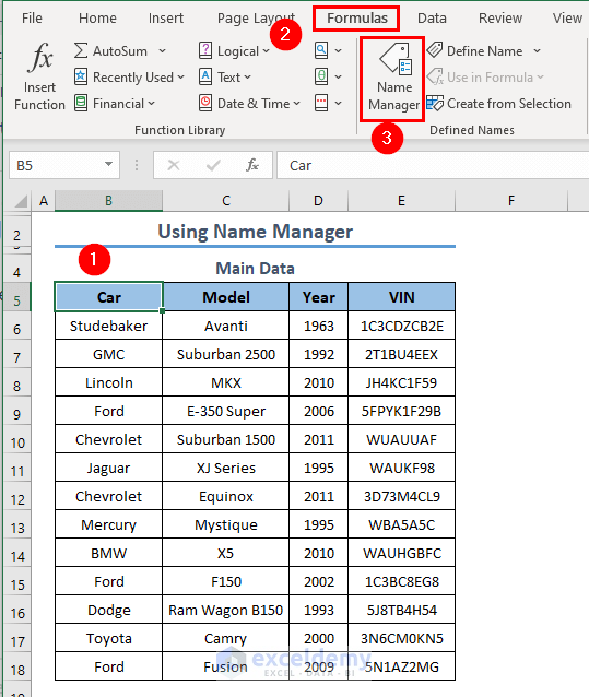 Name Manager with OFFSET and COUNTA Function in Excel