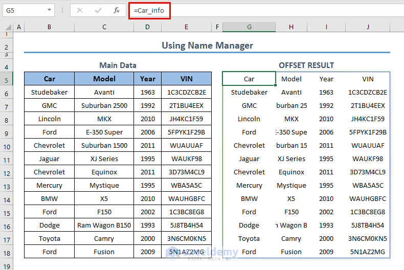 Name Manager with OFFSET and COUNTA Function in Excel