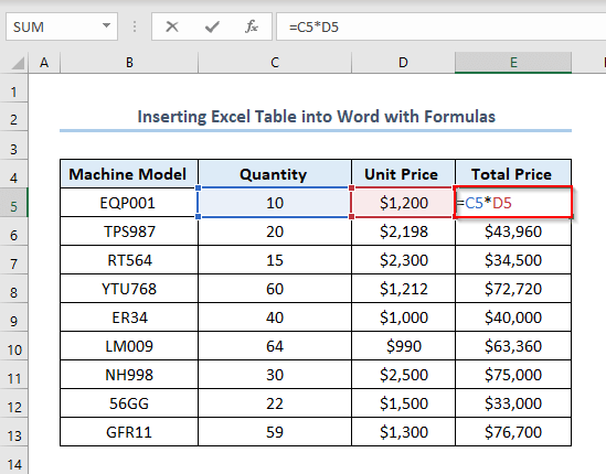 How to Insert Excel Table into Word with Formulas