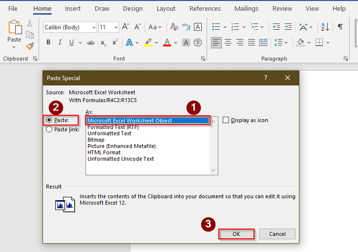 paste excel table into word fit to page