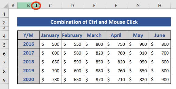 Manually select a column to select every other column