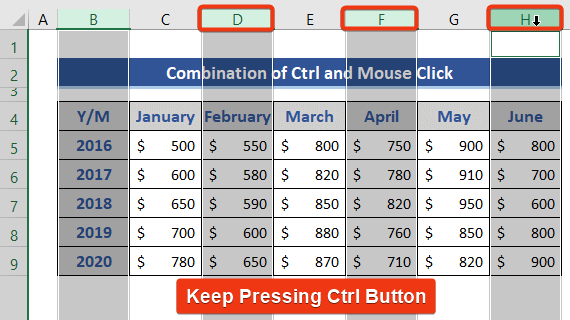 Select every other column keep pressing Ctrl button