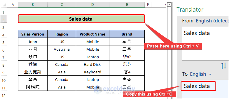 copy and paste to substitute by translated cell value