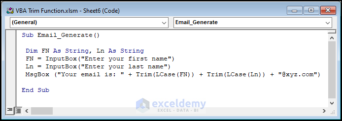 VBA code to generate email id