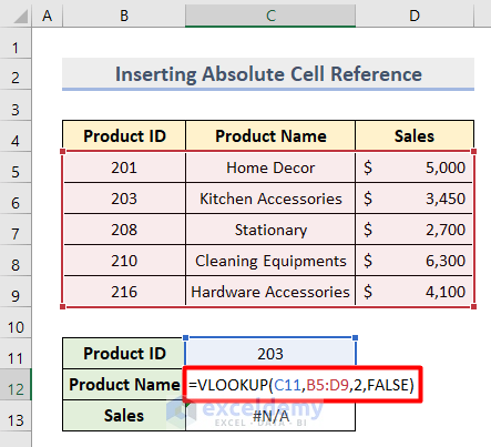 Insert Absolute Cell Reference Inside VLOOKUP Formula to Calculate Automatically
