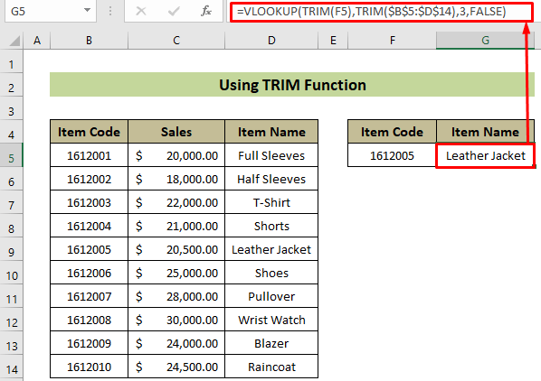 Incorporating TRIM Function to Solve VLOOKUP Not Working Due to Format Issue