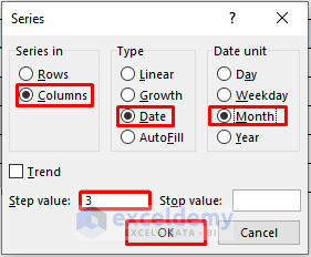 Add 3 Months to a Date with Fill Series Feature