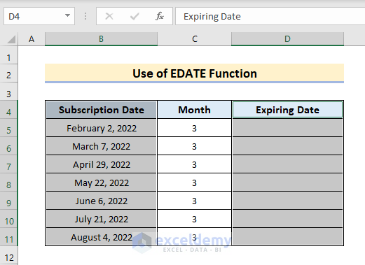 Insert EDATE Function to Add 3 Months in Excel