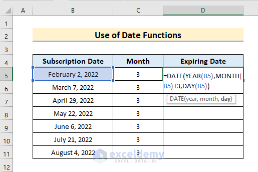 Adjoin Months to a Date Through Excel Date Functions