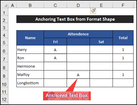 Anchor Text Box from Format Shape Option